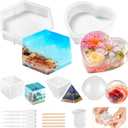 Resin Molds Silicone Kit, 8 in 1 Large Silicone Molds for Epoxy Resin, Flowers Preservation, Ideal Resin Starter Kit Including Hexagon, Heart, Sphere, Pyramid, Cube and Set Tools