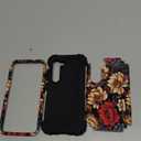 for Galaxy S23 Case,3 in 1 Floral Pattern Heavy Duty Shockproof Protection Soft Silicone Rubber Bumper+Hard Plastic Hybrid Protective Cover for Samsung Galaxy S23 6.1",Black Flower