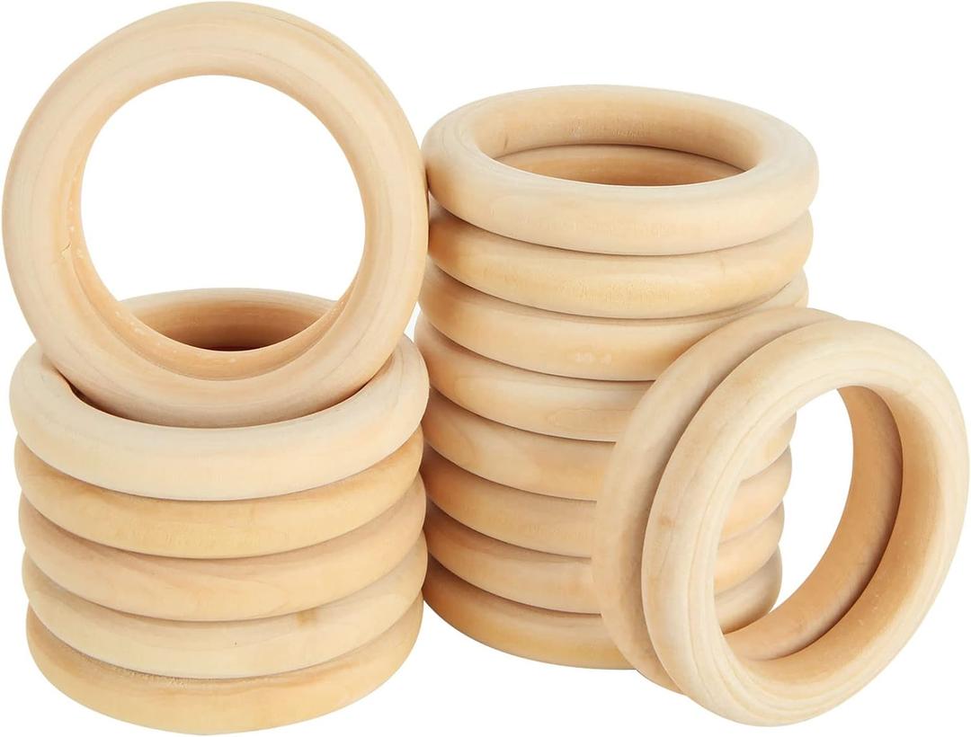 20PCS 4 inch Wooden Rings for Crafts Unfinished Wood Rings 100mm Wooden Rings Macrame Rings Solid Natural Wood Rings for DIY Crafts, Connectors Jewelry Making
