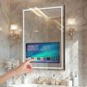 Haocrown 24x32 Inch Smart Bathroom Mirror with 21.5" Hidden Touchscreen, Android System, Built-in Speakers, Clock & Weather, 3 Color Dimmable LED, Anti-Fog, WiFi Bluetooth HDMI, Wall Mounted