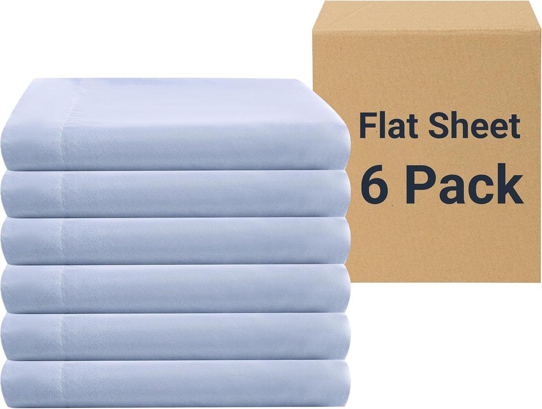 ZPECC Twin Flat Sheet Only 6 Pack, Durable Light Blue Top Bed Sheets Hypoallergenic Soft Brushed Microfiber Color-Coded Label, 66"x96"