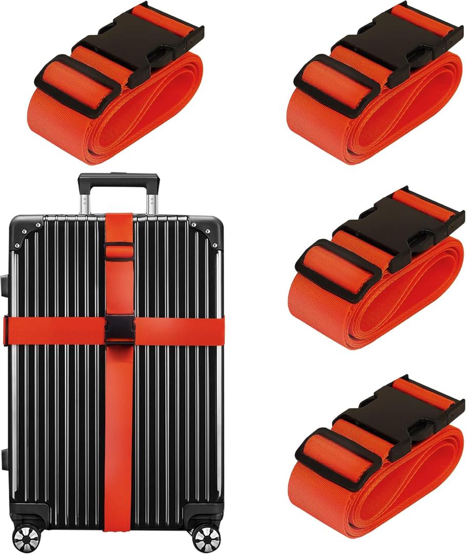 Luggage Straps for Suitcases TSA Approved Travel Belt 4 Pack by Chelmon (Red)