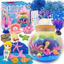 7july Mermaid Terrarium Craft Kit for Kids - LED Night Light Up & Remote Mermaid Birthday Gifts Toys for Girls Age 5 6 7 8 9 10 11 12 Year Old