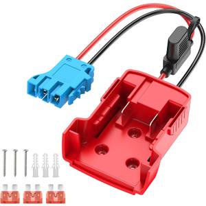 Battery Adapter Compatible with Milwaukee 18V Battery, Conversion Kit with Fuse Holder and Wire Harness Connector Compatible with Peg-Perego Kids Ride-on Toy (Red+Blue)
