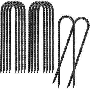 8 Inch 10 Pack Rebar Stakes U Shaped, Heavy Duty Galvanized Ground Anchor Stakes for Fence, Tent, Trampoline, and Yard Decorations