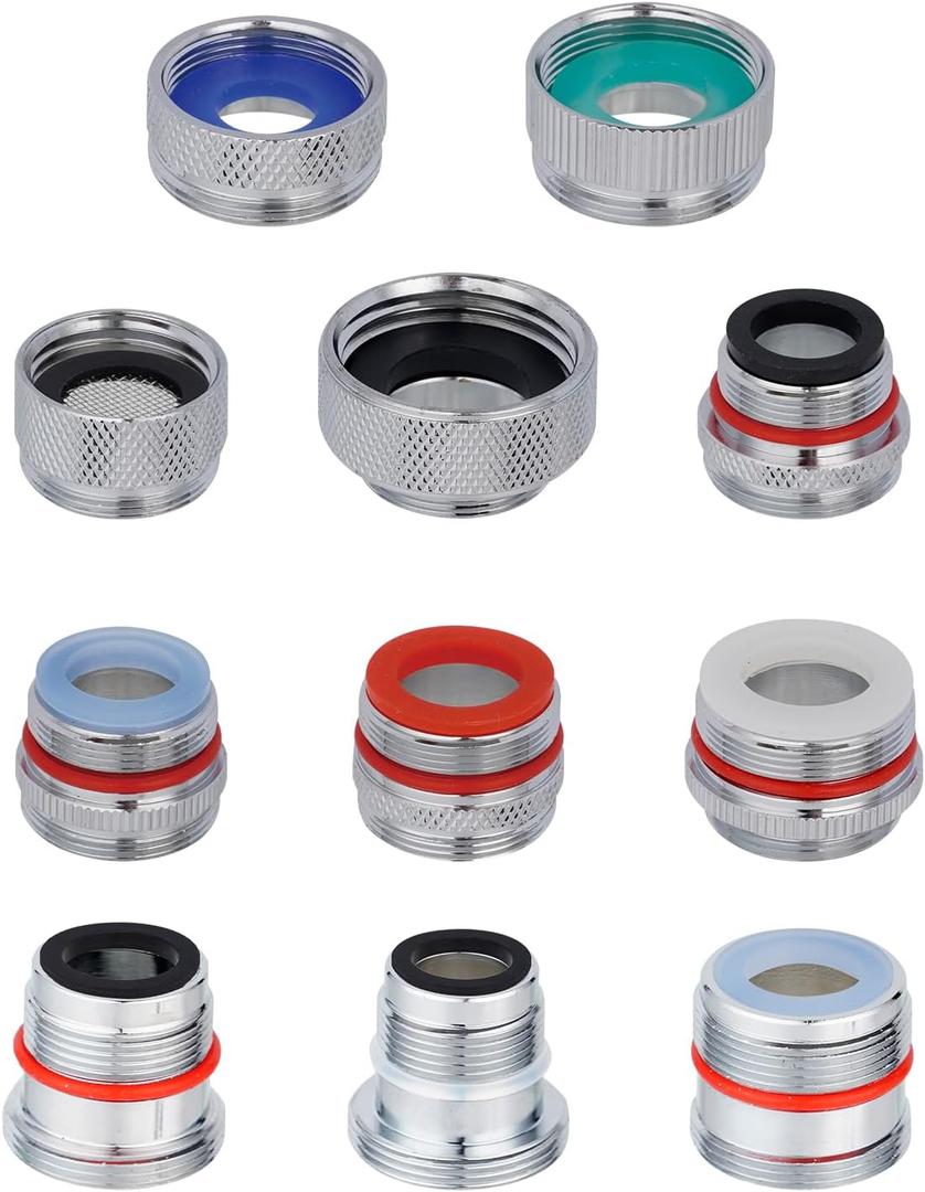 Hibbent 11 Pieces Faucet Adapter Kit, Kitchen Sink Brass Aerator Adapter Set, Male Female Sink Faucet Adapter Connecting Cache Style Faucets, Standard Hose, Chrome Finished