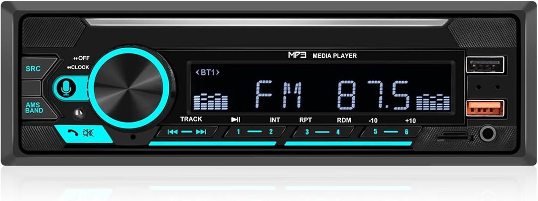 Single Din Car Radio Digital Bluetooth Audio Music Stereo Single Din Car Stereo MP3 Support FM Radio USB Playback & Charging AUX TF Input (Style 1)