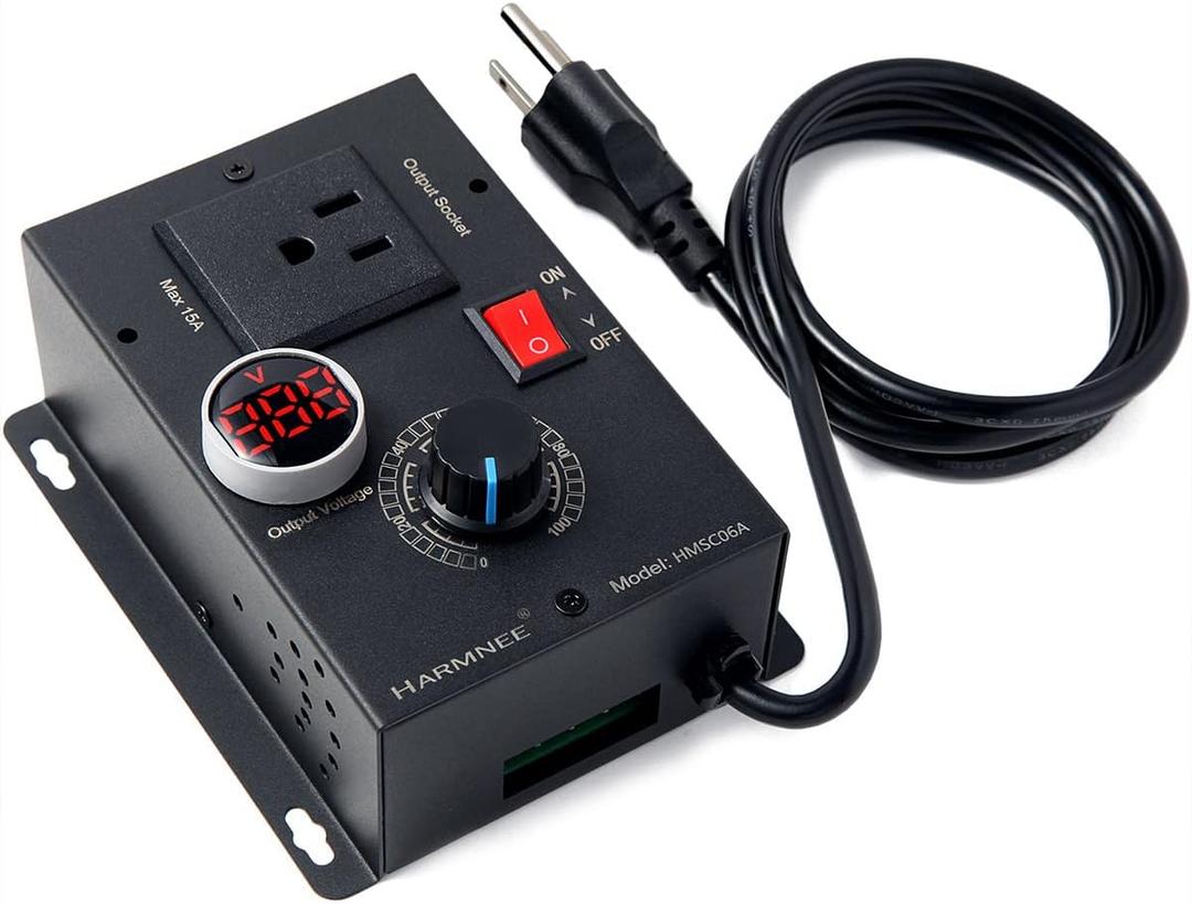 AC Motor Speed Controller 110-120V / 10A Rated / 15A Max, AC Electronic Voltage Regulator with Black-Coated Matt Metal Shell & Voltage LED Display Screen