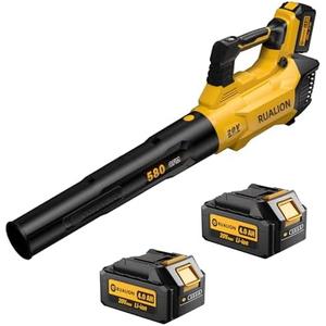 RUALION Leaf Blower Cordless, Electric Leaf Blowers Up to 580 CFM 160 MPH, Battery Powered Blowers for Lawn Care, Patio, Garage(2 * 20V 4.0 Ah Batteries and Charger Included)
