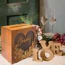 Wooden Heart Wedding Card Box with Acrylic Window - Rustic Card Boxes for Wedding Reception & Bridal Shower, Wooden Money Holder for Honeymoon Fund, Includes 20 Cards & Pen