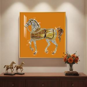 Large Framed Modern Gold and Orange Horse Wall Art, Contemporary Luxury Bright Picture Prints Paintings, Gold Framed Artwork for Hallway Living Room Bedroom and Dining Room Wall Decor, 30x30 Inch