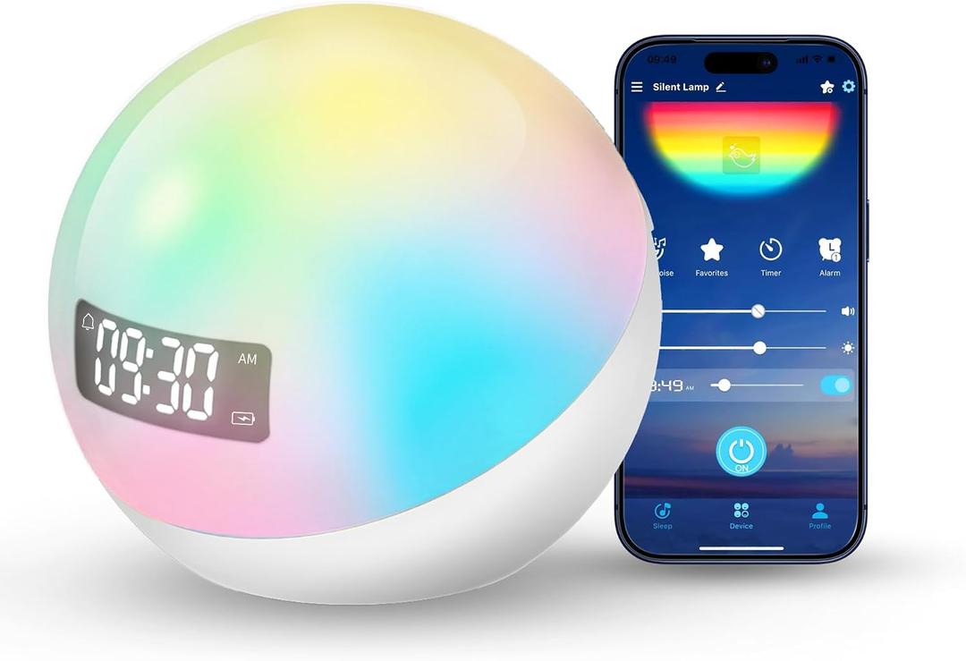 Sunrise Alarm Clock, Natural Wake Up Light with 44 Non-Looping Soothing Sounds, White Noise Machine for Sleeping, 10-Color Night Light with App & Timer, Sound Machine for Bedroom Adults Kids Baby