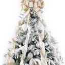 Ivory and Champagne Gold Christmas Tree Topper Bow 13 x 53 Inch Large With Streamer and Bauble Patterns for Xmas Tree Wreaths Door Staircase Home Decor