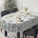 Elegant Oval Tablecloth - Water-Resistant, Fade-Resistant, Reusable Farmhouse Table Cloth for Indoor Home Decor, Beige Grey-leaf, 72" x 54" (Oval)