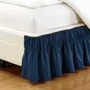 Grand Linen - Wrap Around 16 inch Fall Navy Blue Ruffled Elastic Solid Bed Skirt Fits All Queen, King and Cal King Size Bedding High Thread Count Microfiber Dust Ruffle, Silky Soft & Wrinkle Free.