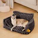 FUNNY FUZZY Dog Bed for Small Dogs & Cats - Orthopedic Dog Sofa, Fluffy Cat Beds with Removable Washable Cover, Supportive Foam Pet Couch Bed - Snoozy Dream, Blue, M