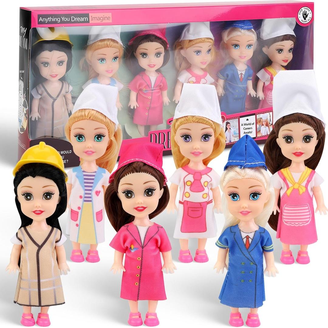 Liberty Imports Little Career Toddler Dolls with Dresses, Girls Imaginative Pretend Play Mini Small Dolls with Outfits for Chef, Doctor, Pilot, Engineer, Teacher & Baker (Career)