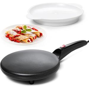 Moss & Stone Electric Crepe Maker  8 Portable Crepe Pan Nonstick with Dipping Plate, Auto Shut-Off, On/Off Switch, Even Heating & One Automatic Temperature Control  Compact Crepe Maker (Black)