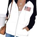 Ezbelle Zip Up Hoodie Women's American Flag Graphic Hood Casual USA Shirt (Small)