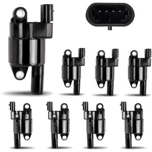 New Upgrade UF414 Round Ignition Coil Pack Set of 8, Precise and Corrosion-resistant Connections, Fit for 4.8L 5.3L 6.0L Chevy Silverado Avalanche Suburban Tahoe Express/GMC Sierra Yukon Savana