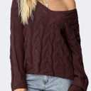 SUUKSESS Women Oversized Cable Sweaters V Neck Long Sleeve Knit Trendy Outfits (Brown, L)