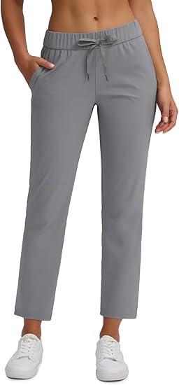 Bobobigo Women's Golf Pants with Deep Pockets Stretch 7/8 High Waisted Travel Pants Ankle Pants Casual Light Grey M