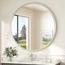 TokeShimi 36 in Round Brushed Nickel Mirror, Tempered Shatterproof Circle Wall Mirror, Farmhouse Metal Mirrored for Restroom, Entryway, Bedroom, Vanity, Living Room