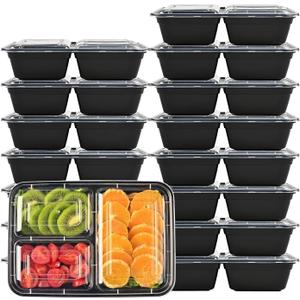 LOKATSE HOME 12 Pack 3 Compartment Meal Prep Food Storage Containers with Lids Reusable Take Out Box, BPA Free, Stackable, Microwave/Dishwasher/Freezer Safe (43 oz)