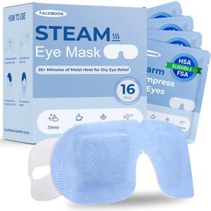 16 Pack Steam Eye Mask for Dry Eyes: Self-Heating Warm Compress for Stye Relief & Digital Eye Strain, FSA&HSA Eligible, Disposable, No Microwave, Travel & Spa Essential, Self-Care Gift, Unscented