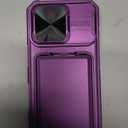 SSLOTSCASE for iPhone 16 Pro Case with Card Holder & Invisible Kickstand & Sliding Camera Cover, Durable Sturdy Matte Protective Wallet Case Cover for iPhone 16 Pro 6.3'' 2024, Dark Purple 