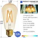 ST19 Filament Amber Glow Vintage Edison Light Bulb Filament Bulb 5W with Amber Glass, 90+ High CRI, Dimmable 2200K Amber White, E26 Medium Base, UL Listed