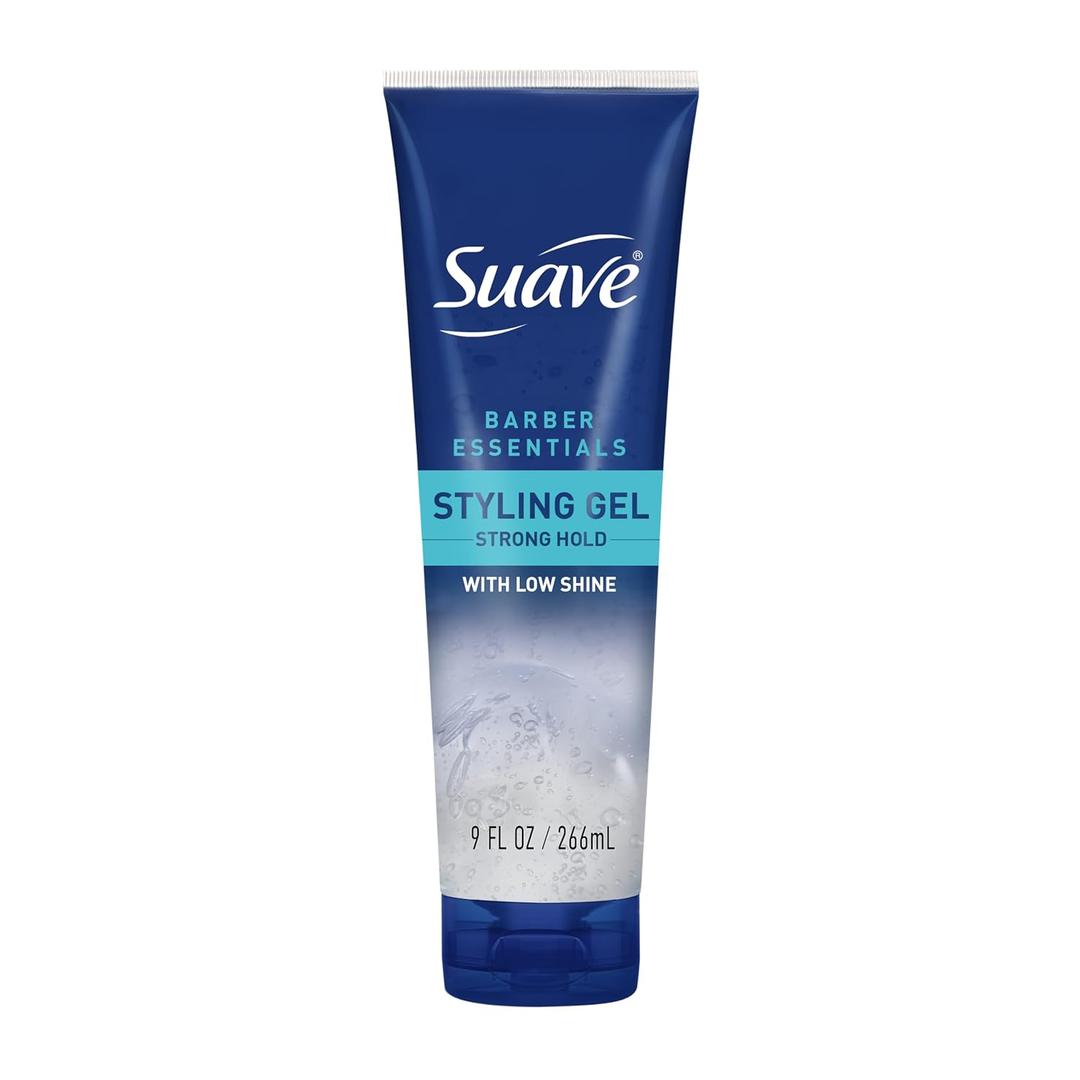 Suave Hair Gel For Men Barber Essentials Styling, Strong Hold and Low Shine, No Flakes, Barber-Quality Results, 9 oz (9 Ounce (Pack of 1))