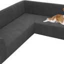 Arfntevss Stretch Sectional Couch Covers L Shaped Corner Sectional Sofa Cover Washable Jacquard Soft Fleece U Shape Sofa Slipcovers Anti Slip Furniture Protector for Dogs Pets (X-Large, Dark Gray)