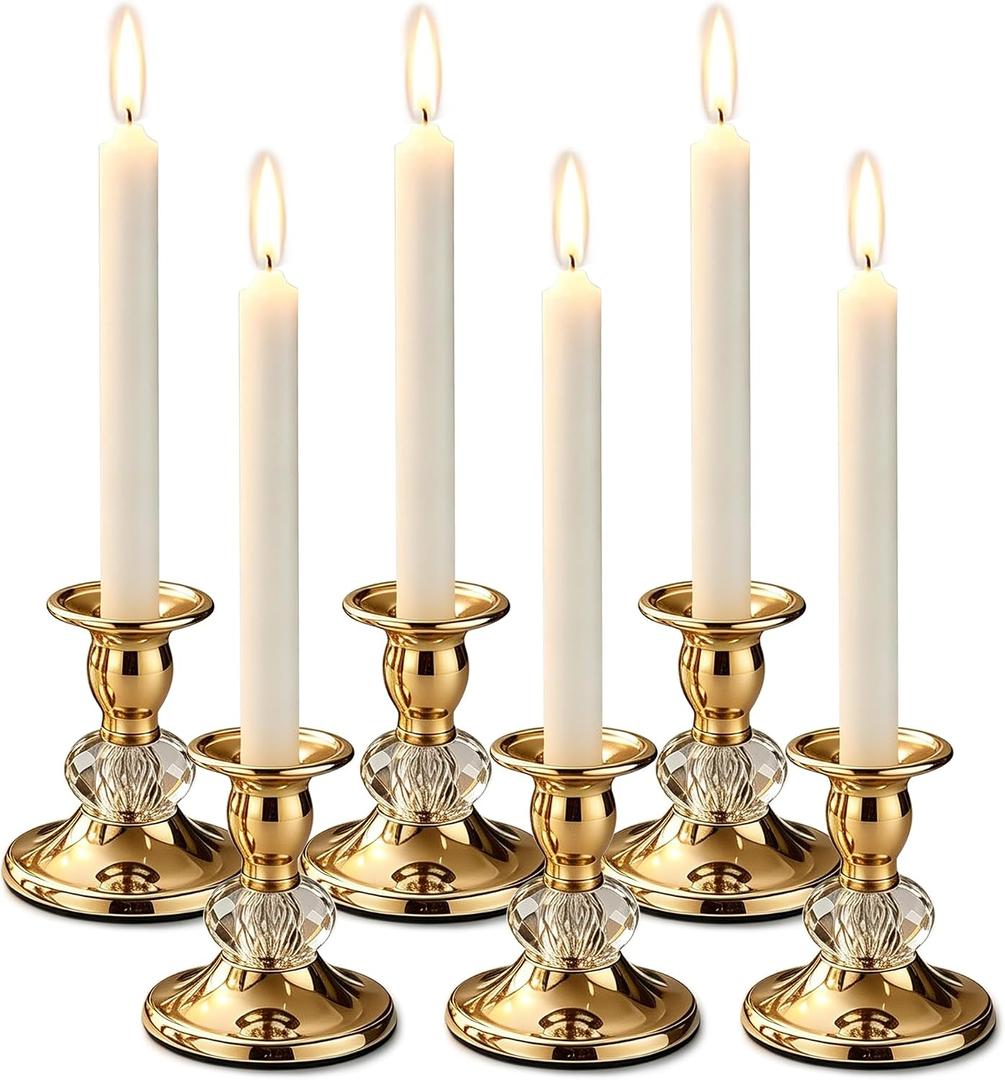 Candlestick Holders Taper Candle Holders, Candle Stick Candle Holder for Table Centerpiece, Wedding Reception, Festive Christmas Mantel Decoration or Home Decor(Gold, 3 Sets(6 Pcs))