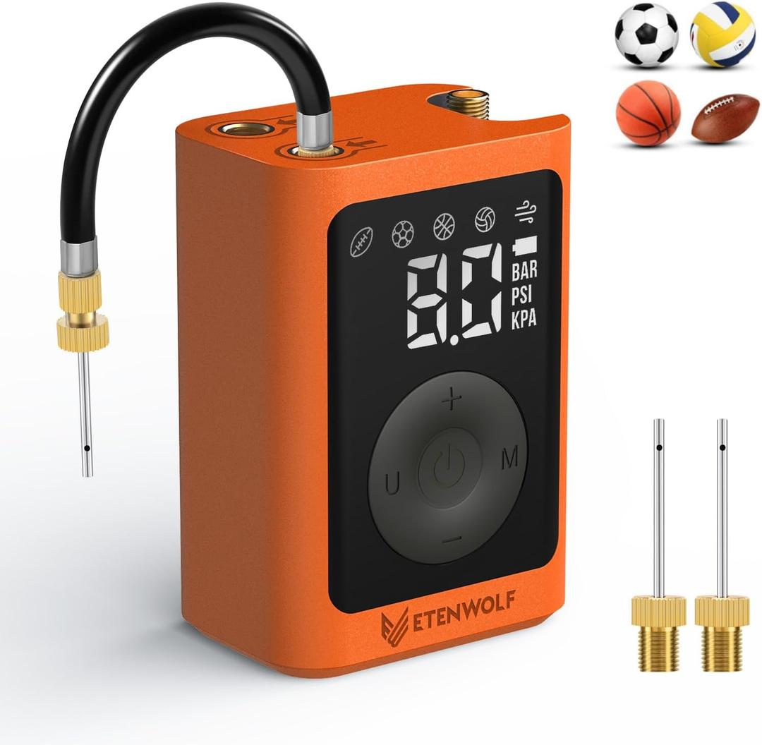ETENWOLF P300 Plus Ball Pump, Electric Basketball Pump Inflation and Deflation, with 3200 mAh Rechargeable Battery, Air Pump for All Sports Balls (Vivid Orange)