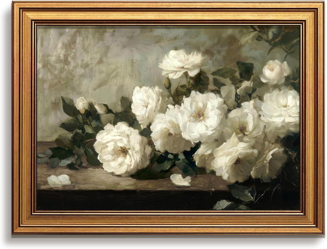 Vintage Gold Framed Floral Wall Art Flower Painting Bathroom Decor 16×24 In