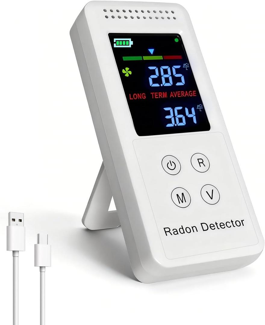 Portable Radon Detector, Rechargeable Radon Test Kit for Home with High-Precision Sensor, Real-Time Monitoring, Short & Long-Term Tracking, 45-Day Battery Life for Travel & Indoor Use