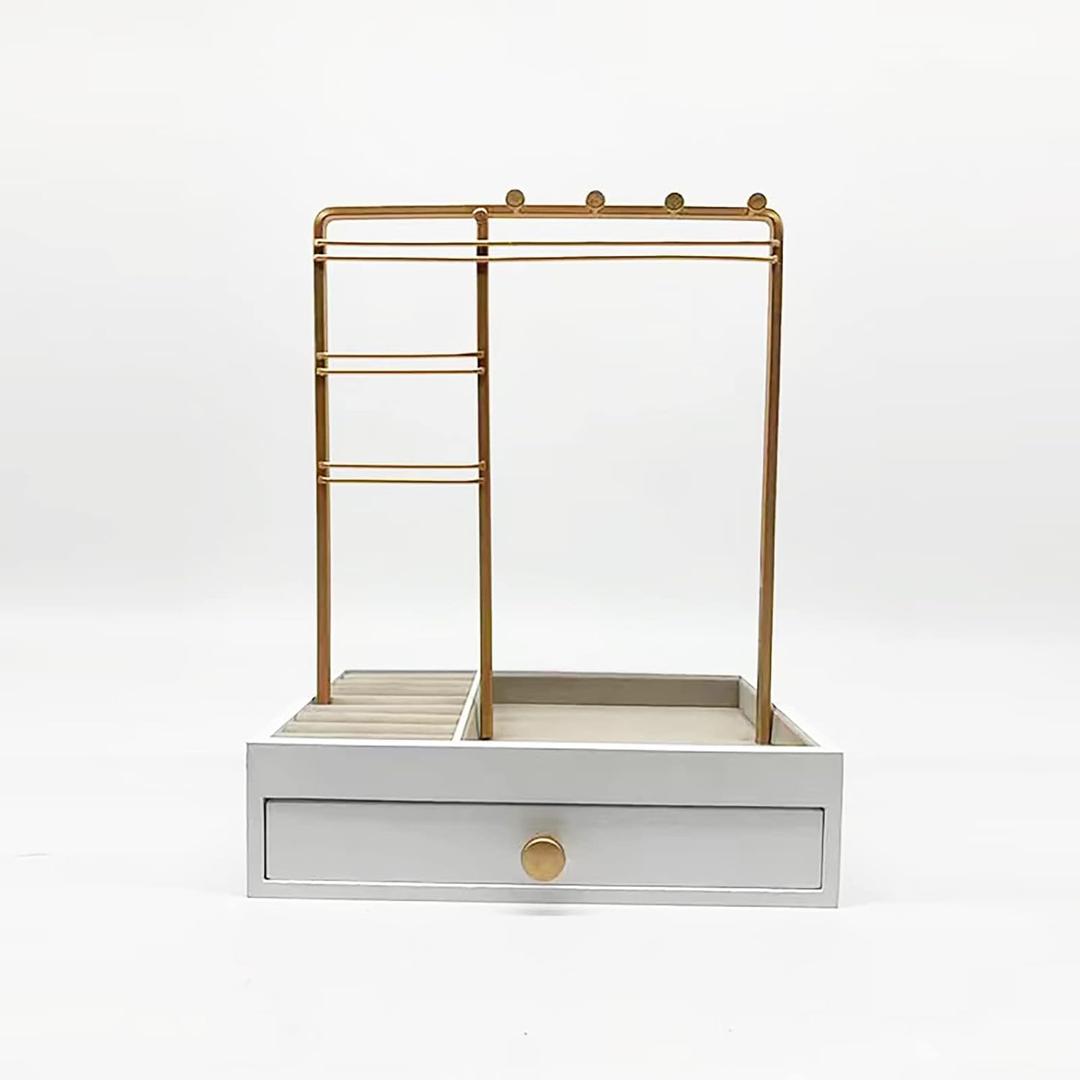 JUOPZKENN Jewelry Stand Bracelet Display Stand, 4 Tier Tabletop Bracelet and Necklace Jewelry Storage Display Tree Rack with Base Ring Tray(#1)