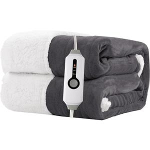 Electric Heated Blanket 50"x60" Throw Size for Safe All Night Rest, Dual-Sided Microplush Sherpa for Bedroom Couch Use, 4 Heat Settings & 3 Hours Auto Off Energy Saving, Machine Washable - Iron Gray