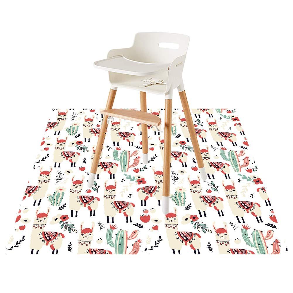 Splat Mat for Under High Chair/Arts/Crafts by CLCROBD, 51" Baby Anti-Slip Food Splash and Spill Mat for Eating Mess, Waterproof Floor Protector and Table Cloth (Llama)