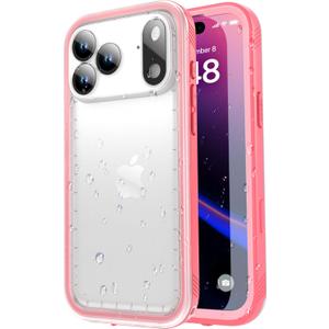 SPORTLINK for iPhone 17 Pro Waterproof Case  Shockproof Dustproof Case with Builtin Screen Protector, Full Body Heavy Duty Sealed Protective Cover for iPhone 17 Pro 6.3" Pink/Frosted Clear