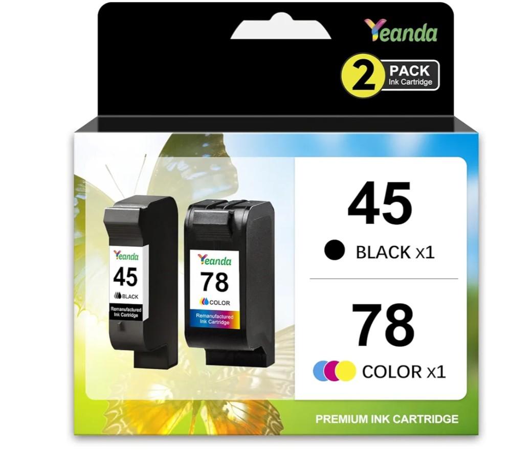 45 78 Ink Cartridge Combo Pack Replacement for HP Ink 45 Black 78 Color Cartridge High-Yield 51645A C6578AN C6578DN for HP Deskjet 842C 932C 960C 970C 990C Color Copier 180 Printer Ink(2 Pack)