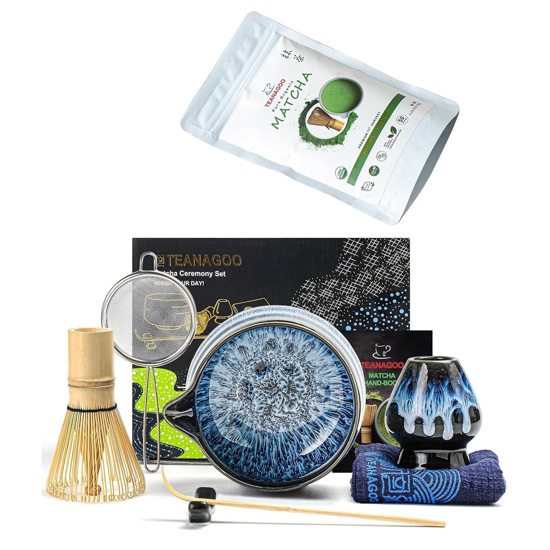 TEANAGOO 7 PCS Matcha Whisk Set with Premium Matcha(3.53oz/100g)