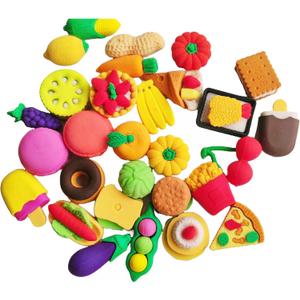 46PCS Mini Cute Fun 3D Erasers for Kids Bulk,Back to School Party Gifts (Food&3D, Little)