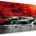 HUADAOART Large Red Waterfall Canvas Wall Art Flat Print Waterproof Fade-Resistant on Framed Canvas, Modern Landscape for Living Room Bedroom 30 x 58 Inch 1PCS, 45