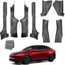 8PCS Door Sill Protector for Tesla Model Y Juniper Door Entry Guard Anti-Kick Full Protect Door Entry Cover for 2025-2026 New Model Y Juniper Interior Accessories(Carbon Fiber Pattern)