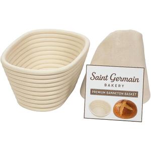 Saint Germain Bakery Premium Round Bread Banneton Basket with Liner - Perfect Brotform Proofing Basket for Making Beautiful Bread (10 inch Oval)
