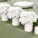 Flower Table Centerpieces - Set of 6 Floral Arrangement Artificial Wedding Hydrangeas Floral Arrangement with Rustic Metal Vase for Bridal Tea Party Event Decorations - White