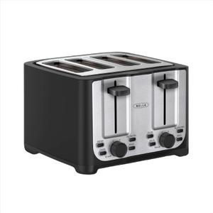 BELLA 4 Slice Toaster with Auto Shut Off - Extra Wide Slots & Removable Crumb Tray and Cancel, Defrost & Reheat Function - Toast Bread & Bagel, Black