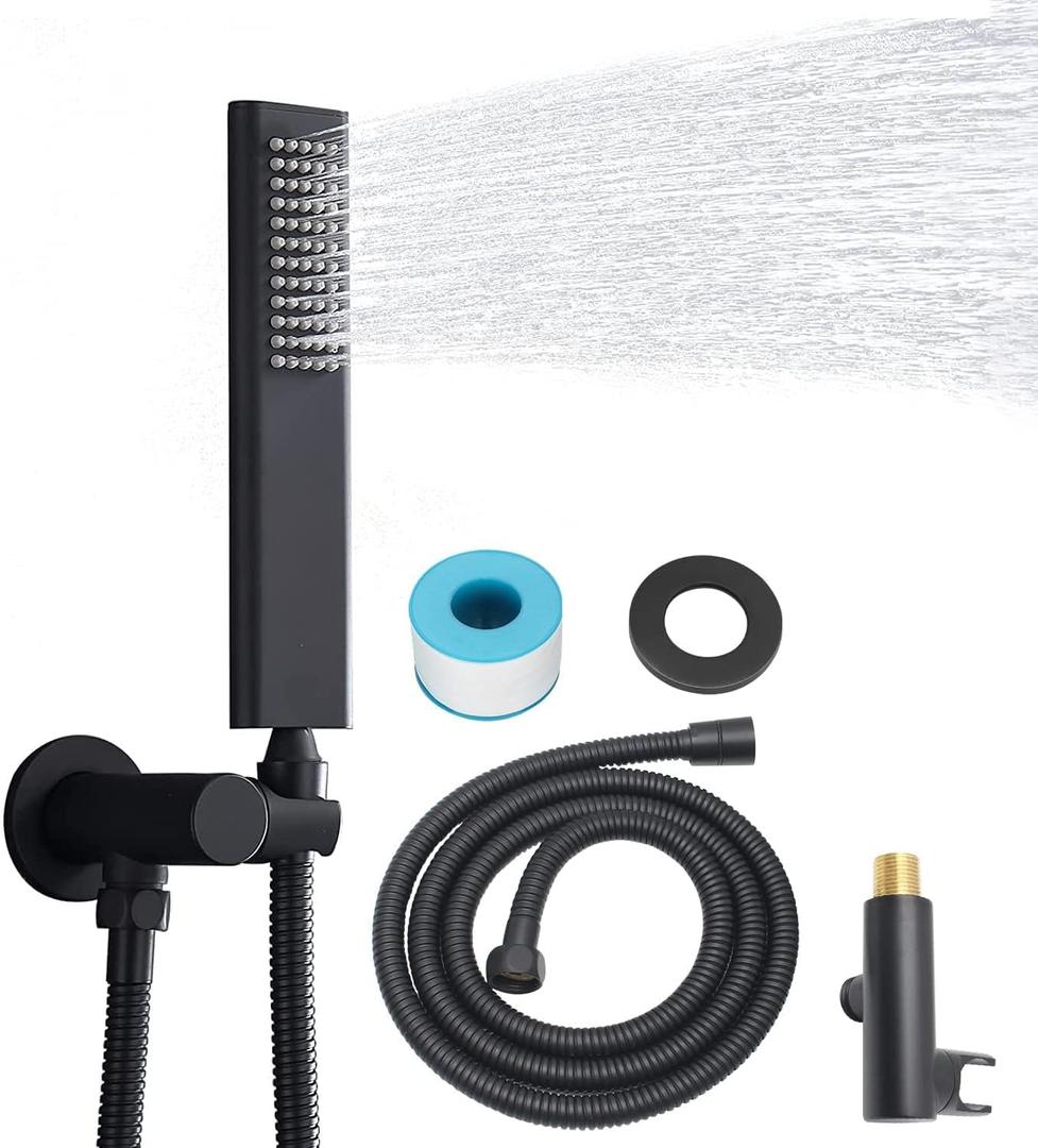 Solid Brass Handheld Shower Head Arc Design High Pressure Matte Black Hand Shower Wand with Adjustable Supply Elbow Wall Connector Shower Holder and 59 Stainless Steel Hose Set